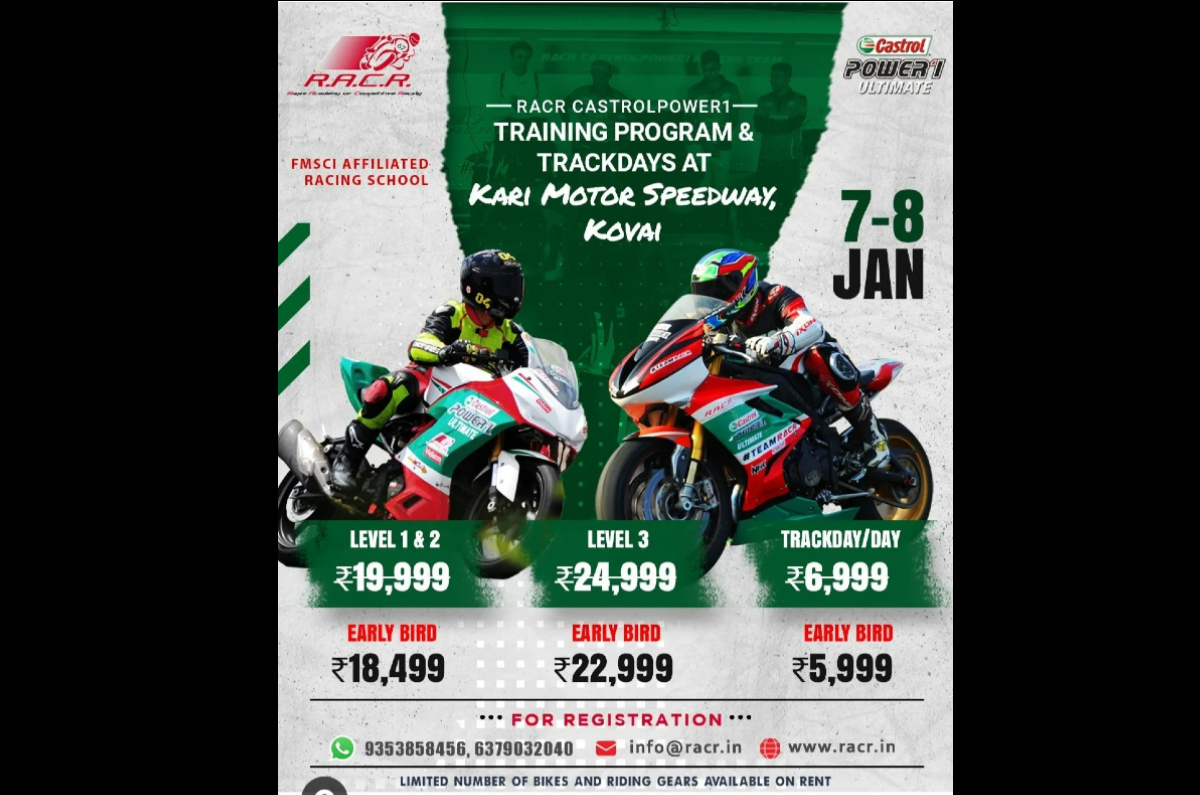 RACR riding school, trackday date announcement.